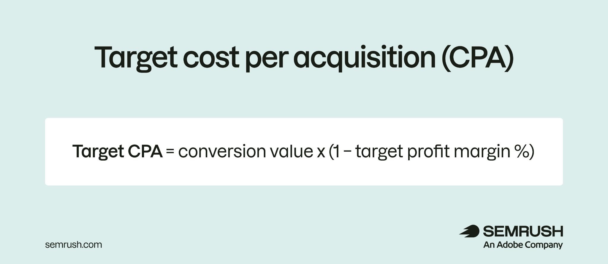 Target cost per acquisition (CPA) = conversion value x (1 - target profit margin %)